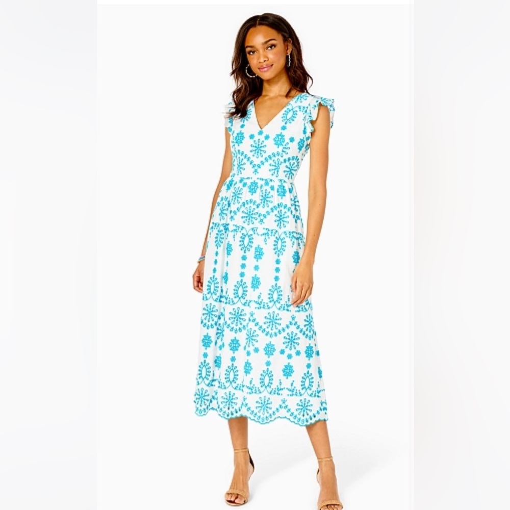 Lilly Pulitzer new  - Lilly Anne Flutter eyelet midi dress.  Turquoise Oasis